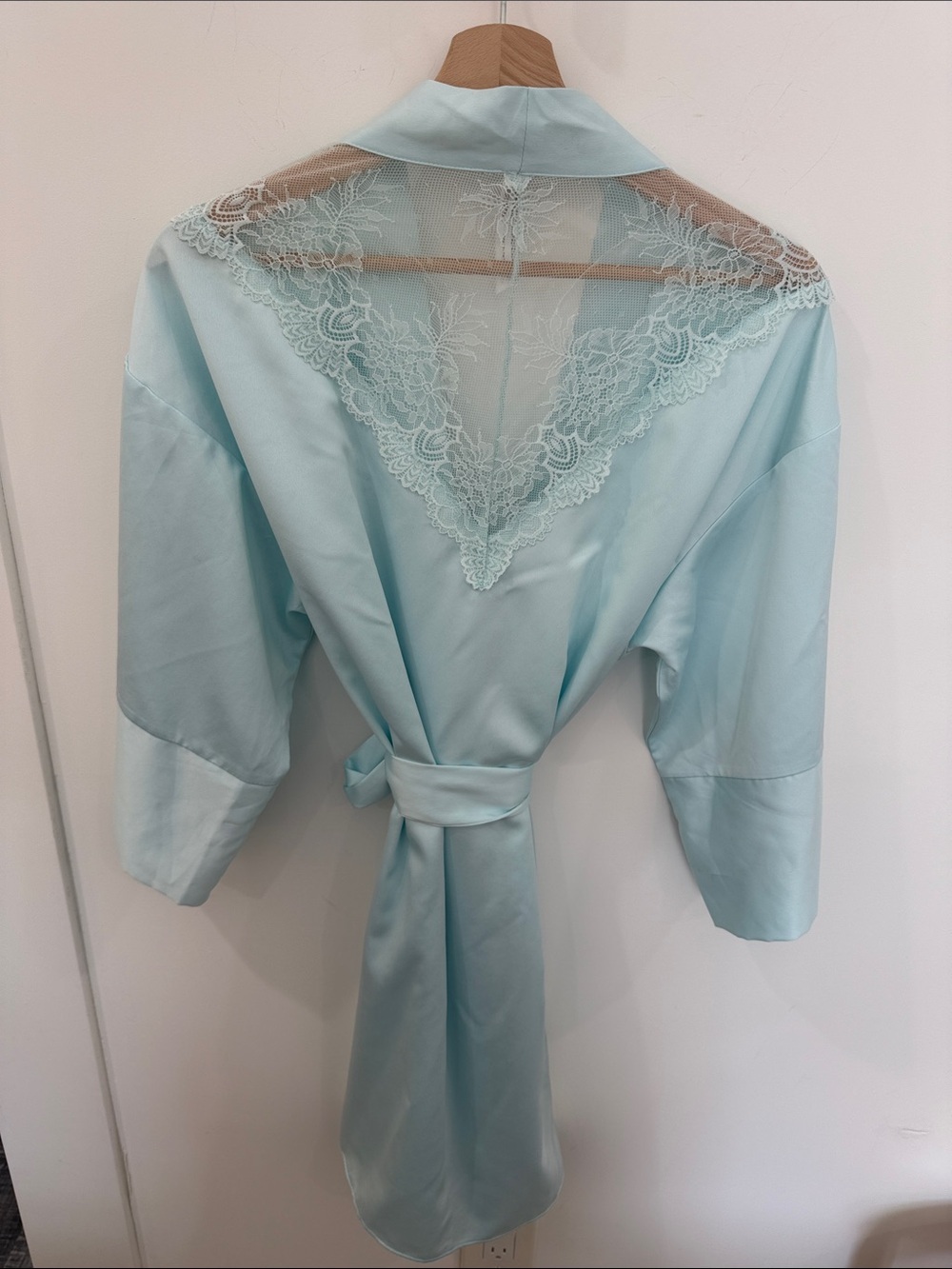 Flora Nikrooz Light Blue Satin Lace-Trim Robe - Picture 9 of 13
